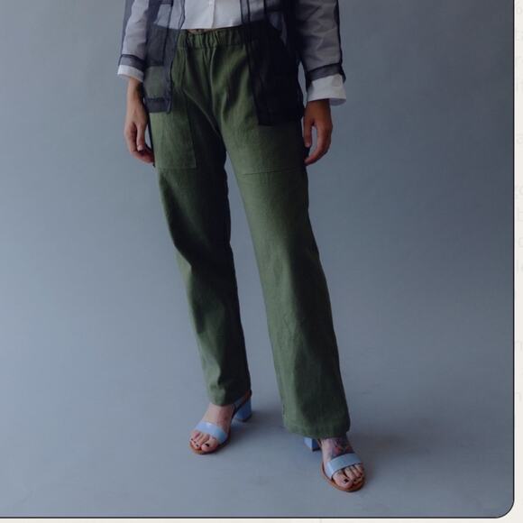 Tigre Et Tigre Green Sunny Canvas Cargo Utility Straight Leg High Rise Pant Sz S - Picture 12 of 12